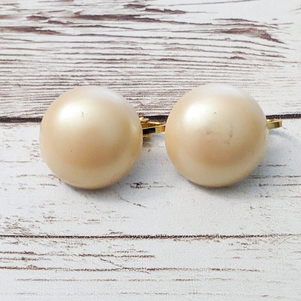 Vintage Clip On Earrings - Domed Cream 0.75" - Some Marks
